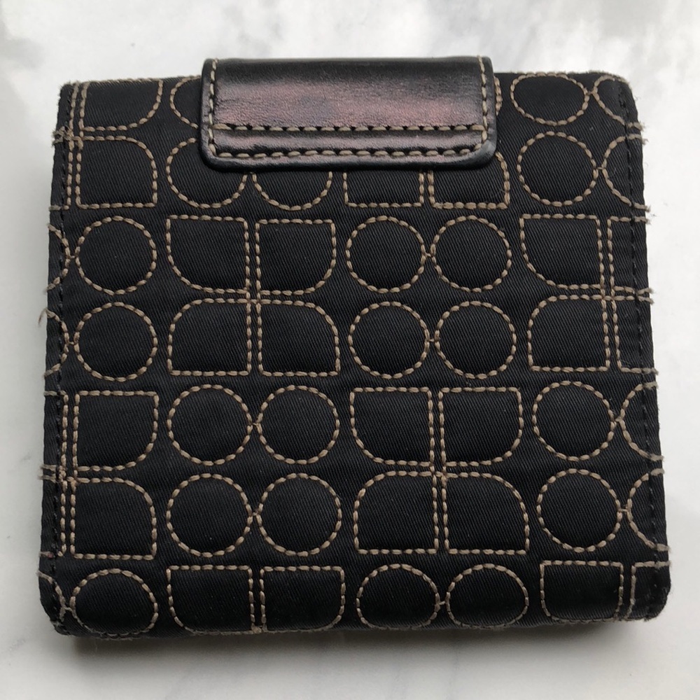 🕶️vintage Kate Spade⚡️monogram stitch 2000's wallet Black/beige pink lining - Picture 3 of 4